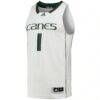 #1 Miami Hurricanes adidas Team Swingman Basketball Jersey - White - Side View