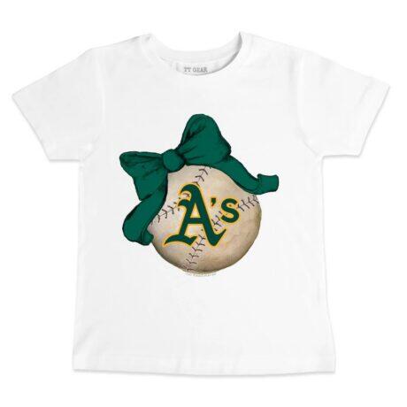 Athletics Tiny Turnip Infant Baseball Bow T-Shirt - White - Front View