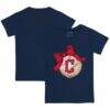 Cleveland Guardians Tiny Turnip Toddler Baseball Bow T-Shirt - Navy - Front View