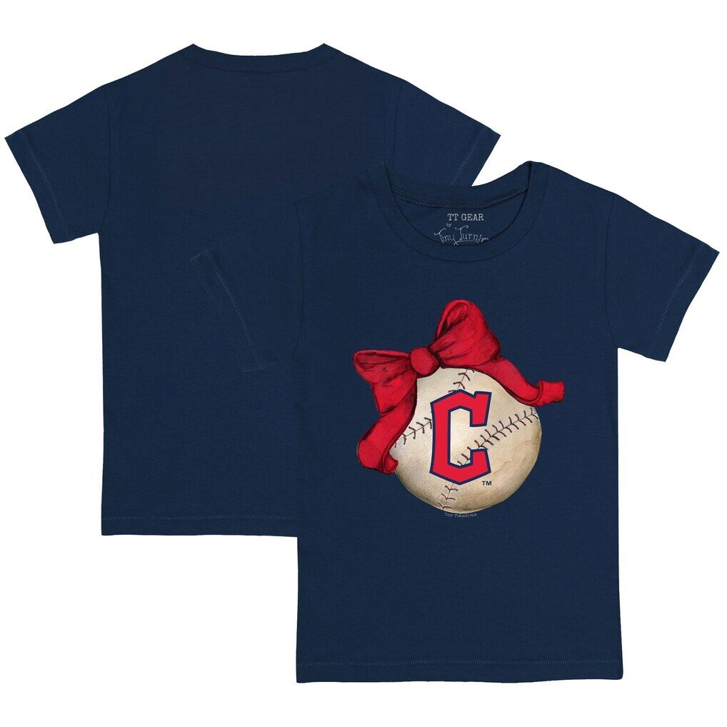 Cleveland Guardians Tiny Turnip Toddler Baseball Bow T-Shirt