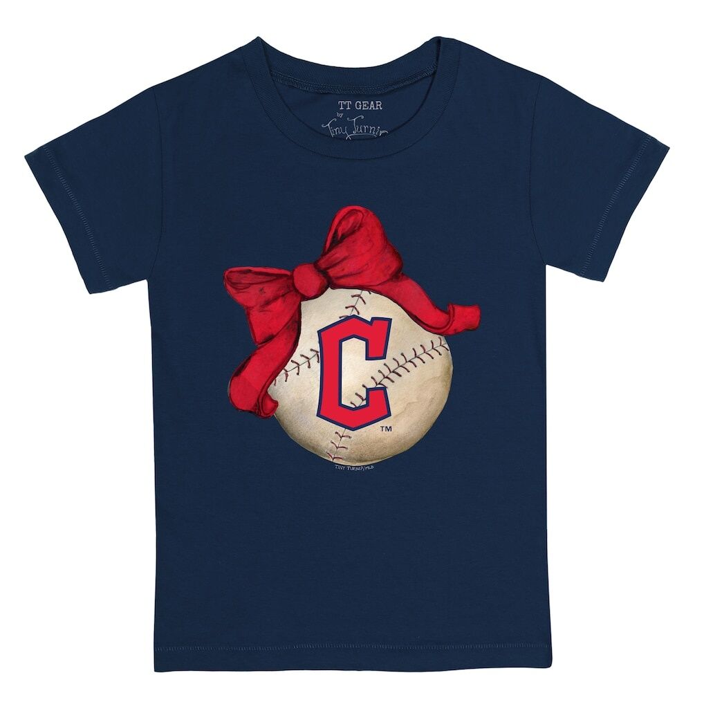 Cleveland Guardians Tiny Turnip Toddler Baseball Bow T-Shirt