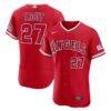 Mike Trout Los Angeles Angels Nike Alternate Authentic Sponsor Patch Jersey - Red - Front View