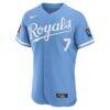 Bobby Witt Jr. Kansas City Royals Nike Alternate Authentic Sponsor Patch Jersey - Light Blue - Side View