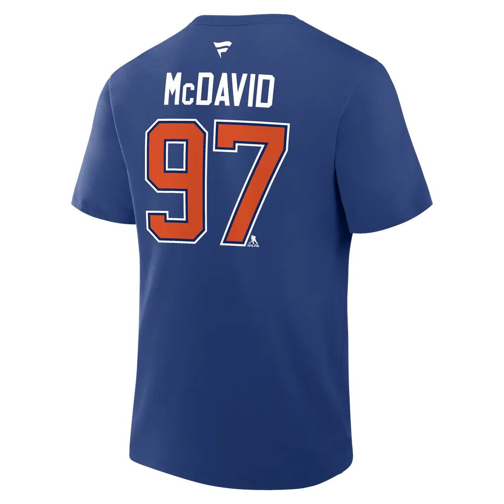 Connor McDavid Edmonton Oilers Fashion7 Captain Authentic Stack Name & Number T-Shirt - Royal