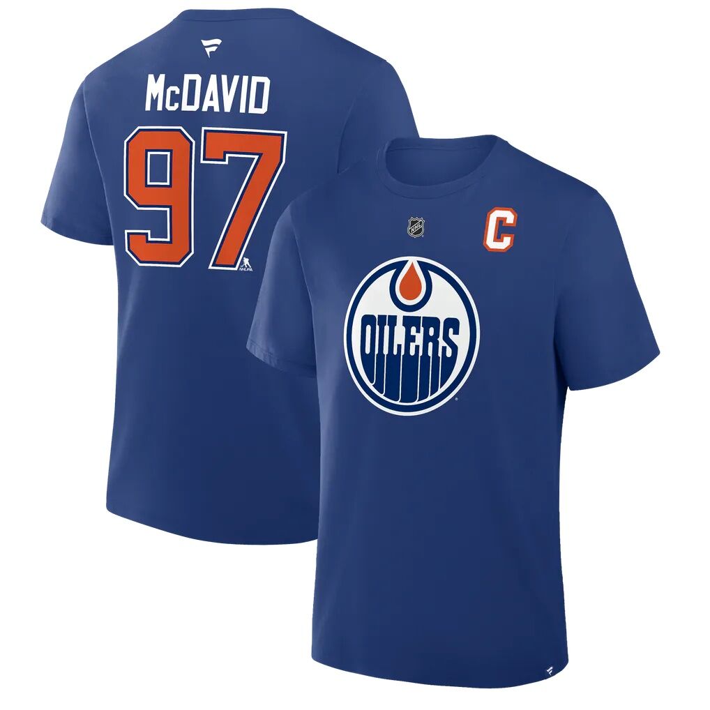 Connor McDavid Edmonton Oilers Fashion7 Captain Authentic Stack Name & Number T-Shirt - Royal