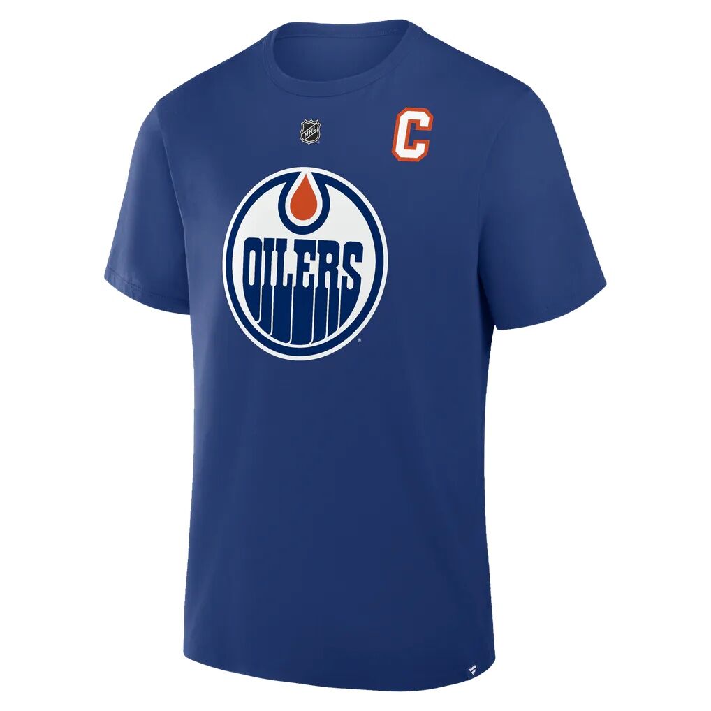 Connor McDavid Edmonton Oilers Fashion7 Captain Authentic Stack Name & Number T-Shirt - Royal
