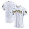 Milwaukee Brewers Nike Alternate Sponsor Patch Authentic Jersey - White - Front View