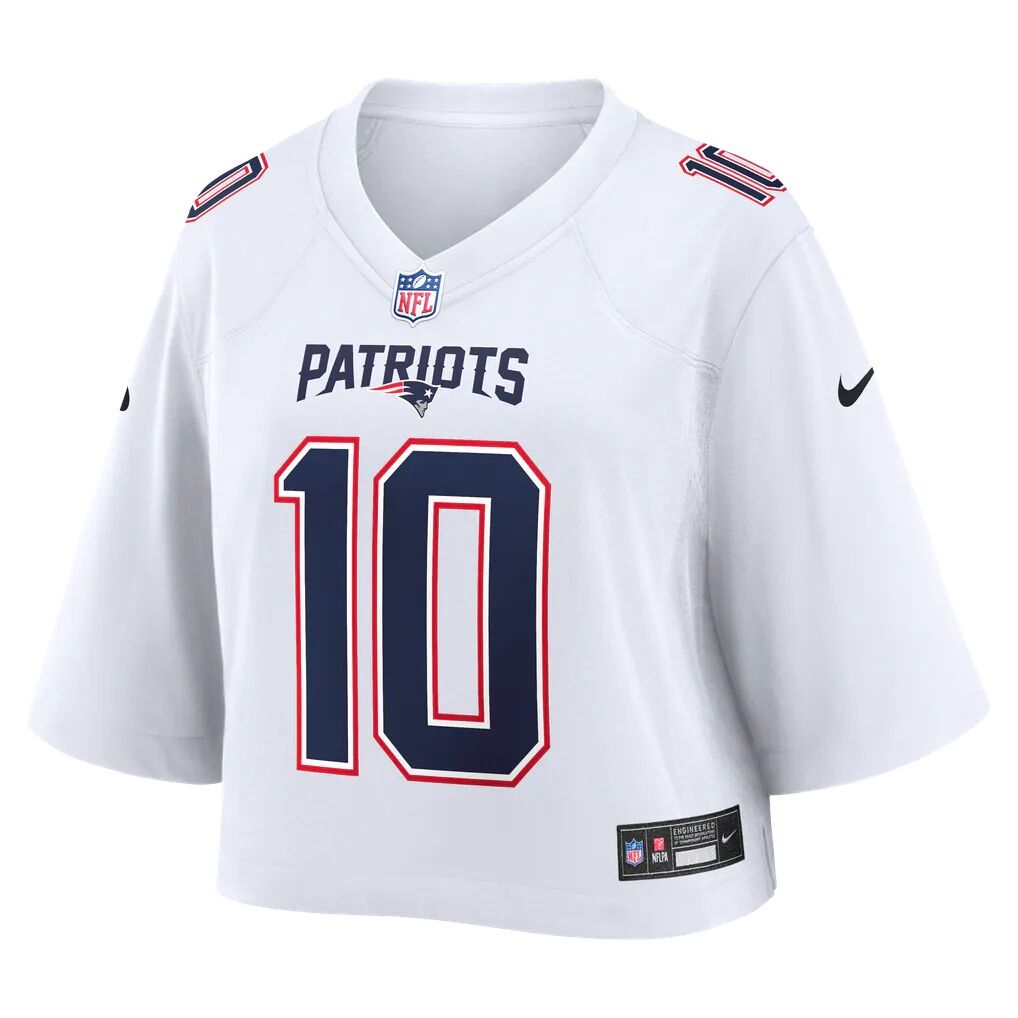 Drake Maye New England Patriots Nike Women's Cropped Fashion Game Jersey