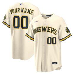 Milwaukee Brewers Nike Home Stadium Custom Jersey - Cream - Front View