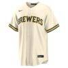 Jacob Misiorowski Milwaukee Brewers Nike Home Replica Jersey - Cream - Side View
