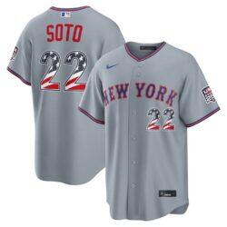 Fourth of July New York Mets Juan Soto Nike Gray USA 250 Stadium Jersey - - Front View