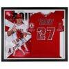 Mike Trout Los Angeles Angels Autographed Fashion7 Authentic Framed Red Nike Authentic Jersey Collage with "14, 16, 19 AL MVP" Inscription - - Front View