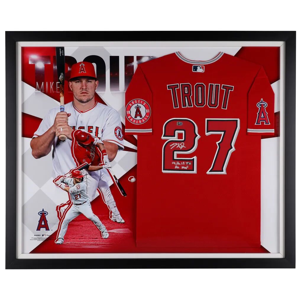 Mike Trout Los Angeles Angels Autographed Fashion7 Authentic Framed Red Nike Authentic Jersey Collage with 