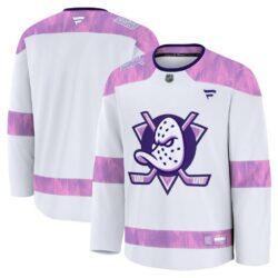 Anaheim Ducks Fashion7 2024 Hockey Fights Cancer Practice Jersey - White - Front View