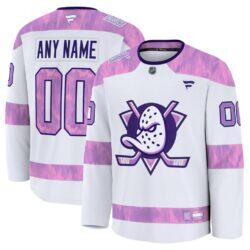 Anaheim Ducks Fashion7 2024 Hockey Fights Cancer Custom Practice Jersey - White - Front View