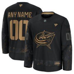 Columbus Blue Jackets Fashion7 2024 Military Appreciation Custom Practice Jersey - Black - Front View