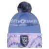 San Jose Earthquakes New Era 2026 Jersey Hook Cuffed Knit Hat with Pom - - Front View