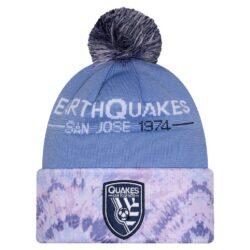 San Jose Earthquakes New Era 2026 Jersey Hook Cuffed Knit Hat with Pom - - Front View