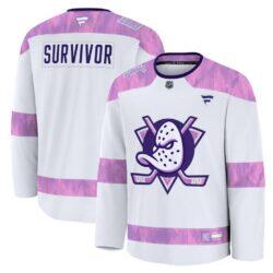 Anaheim Ducks Fashion7 Hockey Fights Cancer Survivor Practice Jersey - White - Front View