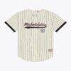 Allen Iverson Philadelphia 76ers Mitchell & Ness Player Mesh Button-Front Jersey - Cream - Side View