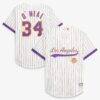 Shaquille O'Neal Los Angeles Lakers Mitchell & Ness Hardwood Classics Player Mesh Button-Front Jersey - Cream - Front View