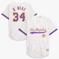 Shaquille O'Neal Los Angeles Lakers Mitchell & Ness Hardwood Classics Player Mesh Button-Front Jersey - Cream - Front View