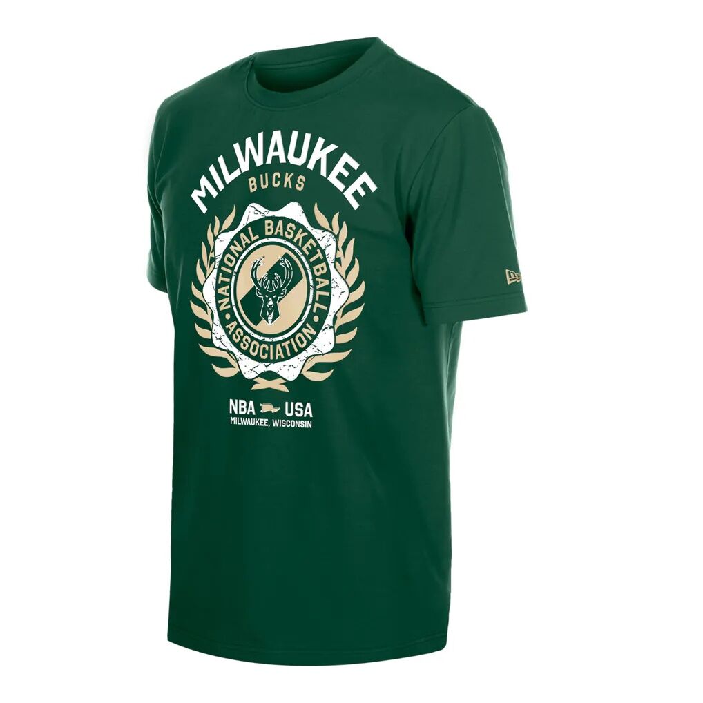 Milwaukee Bucks New Era Laurel Crest Flocking T-Shirt - Hunter Green