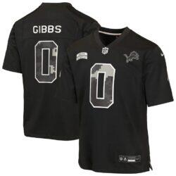 Jahmyr Gibbs Detroit Lions Nike Youth 2026 Salute to Service Game Jersey - Black - Front View
