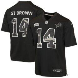 Amon-Ra St. Brown Detroit Lions Nike Youth 2026 Salute to Service Game Jersey - Black - Front View