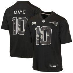 Drake Maye New England Patriots Nike Youth 2026 Salute to Service Game Jersey - Black - Front View