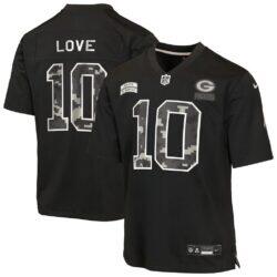 Jordan Love Green Bay Packers Nike Youth 2026 Salute to Service Game Jersey - Black - Front View