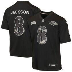Lamar Jackson Baltimore Ravens Nike Youth 2026 Salute to Service Game Jersey - Black - Front View