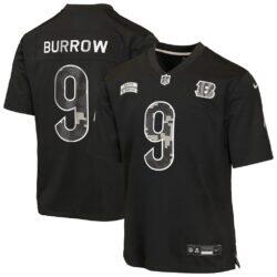 Joe Burrow Cincinnati Bengals Nike Youth 2026 Salute to Service Game Jersey - Black - Front View