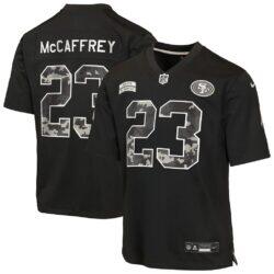 Christian McCaffrey San Francisco 49ers Nike Youth 2026 Salute to Service Game Jersey - Black - Front View