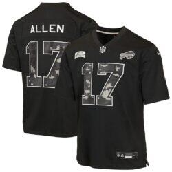 Josh Allen Buffalo Bills Nike Youth 2026 Salute to Service Game Jersey - Black - Front View