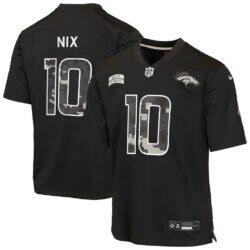 Bo Nix Denver Broncos Nike Youth 2026 Salute to Service Game Jersey - Black - Front View