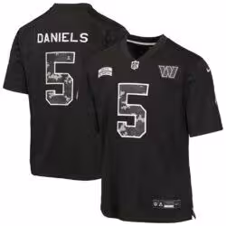 Jayden Daniels Washington Commanders Nike Youth 2026 Salute to Service Game Jersey - Black - Front View
