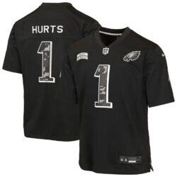 Jalen Hurts Philadelphia Eagles Nike Youth 2026 Salute to Service Game Jersey - Black - Front View