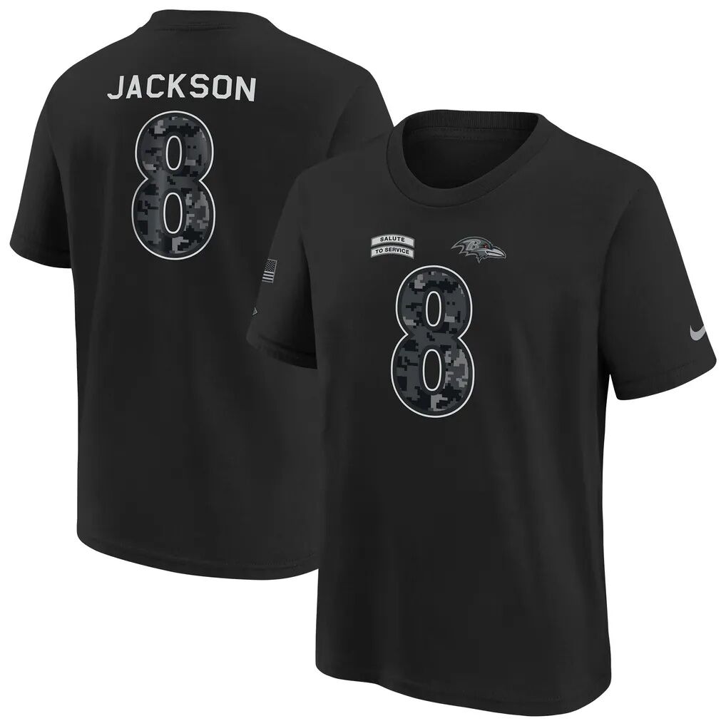 Lamar Jackson Baltimore Ravens Nike Youth 2026 Salute to Service Name & Number T-Shirt