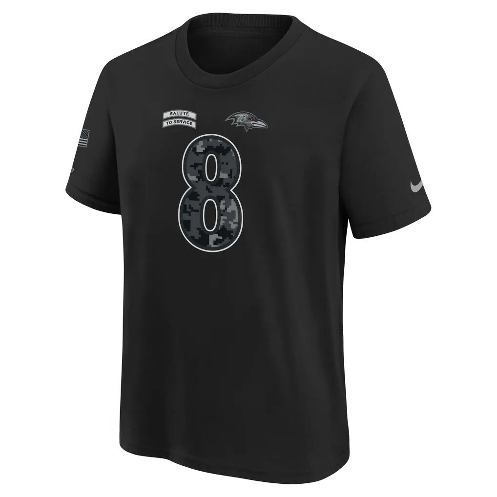 Lamar Jackson Baltimore Ravens Nike Youth 2026 Salute to Service Name & Number T-Shirt