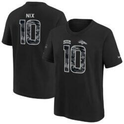 Bo Nix Denver Broncos Nike Youth 2026 Salute to Service Name & Number T-Shirt - Black - Front View