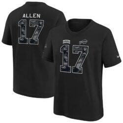 Josh Allen Buffalo Bills Nike Youth 2026 Salute to Service Name & Number T-Shirt - Black - Front View