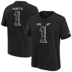 Jalen Hurts Philadelphia Eagles Nike Youth 2026 Salute to Service Name & Number T-Shirt - Black - Front View