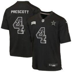 Dak Prescott Dallas Cowboys Nike Youth 2026 Salute to Service Game Jersey - Black - Front View