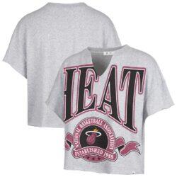Miami Heat '47 Women's Banners Out Oversized Notch Neck T-Shirt - Gray - Front View