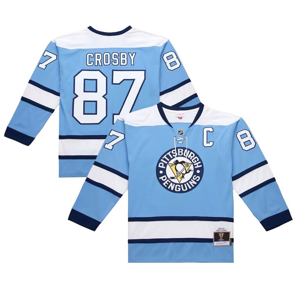 Sidney Crosby Pittsburgh Penguins Mitchell & Ness Big & Tall 2008/09 Captain Patch Power Play Jersey - Light Blue