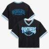 Carolina Panthers The Wild Collective Women's Lace Fashion Jersey T-Shirt - Black - Front View