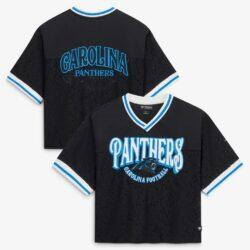 Carolina Panthers The Wild Collective Women's Lace Fashion Jersey T-Shirt - Black - Front View