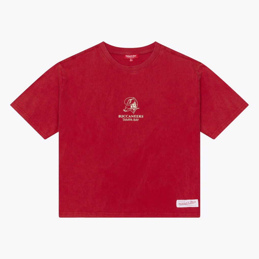 Tampa Bay Buccaneers Mitchell & Ness Women's Core Essentials Micro Logo Boxy Crop T-Shirt - Scarlet