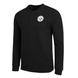 Pittsburgh Steelers Darius Rucker Collection by Fashion7 Waffle-Knit Henley Long Sleeve T-Shirt - Black - Detail View